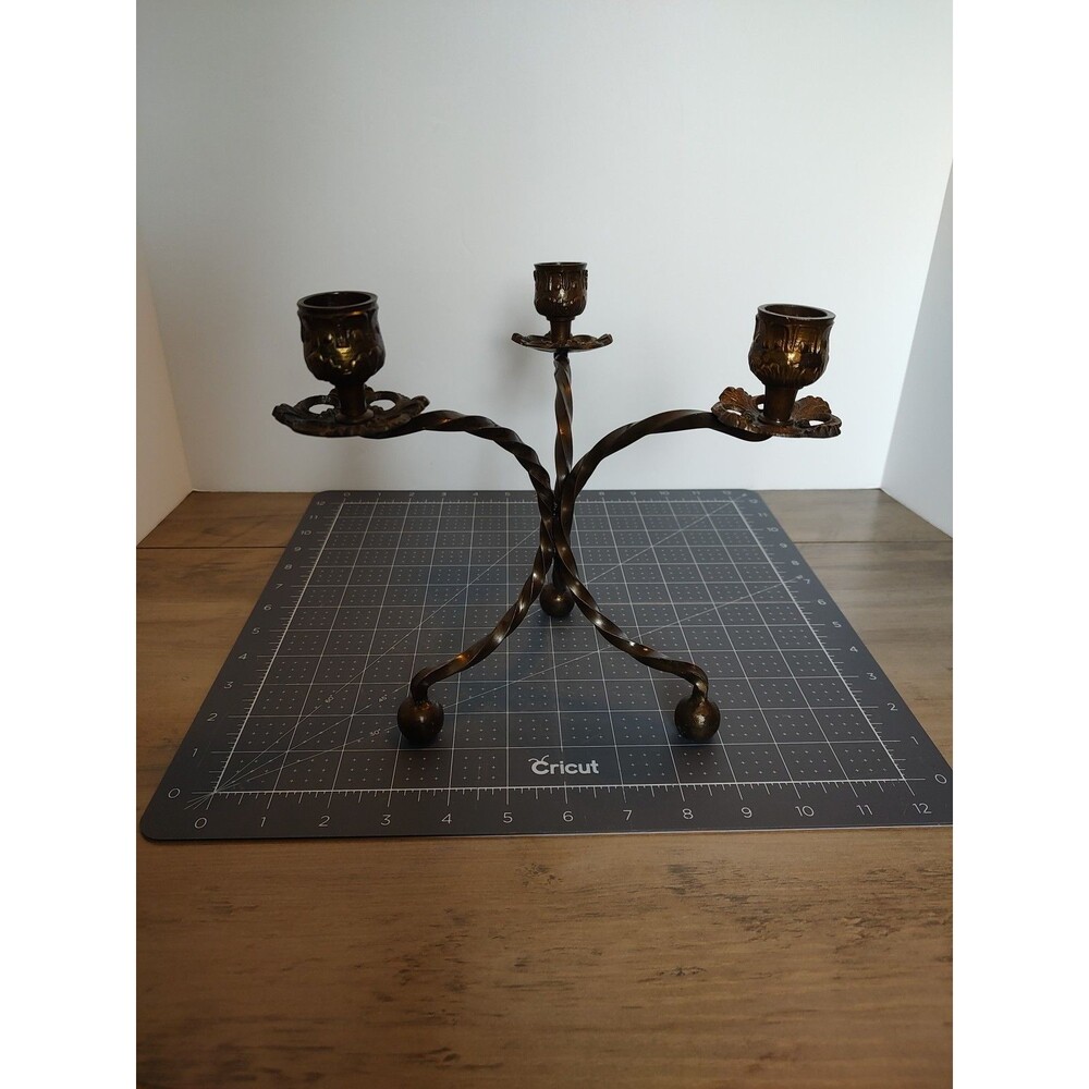 Vintage 3 Arm 8" Wrought  Bronze Style Patina Metal Candleholder Dark Academia
